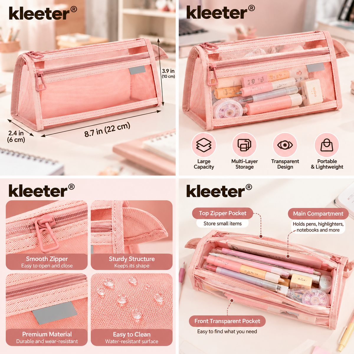 kleeter® Transparent Mesh Pencil Case