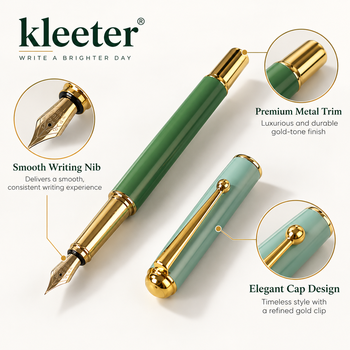 kleeter® Premium Green & Gold Fountain Pen